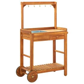 Garden Kitchen Trolley Solid Acacia Wood 36.2"x17.1"x55.7" (Color: Brown)